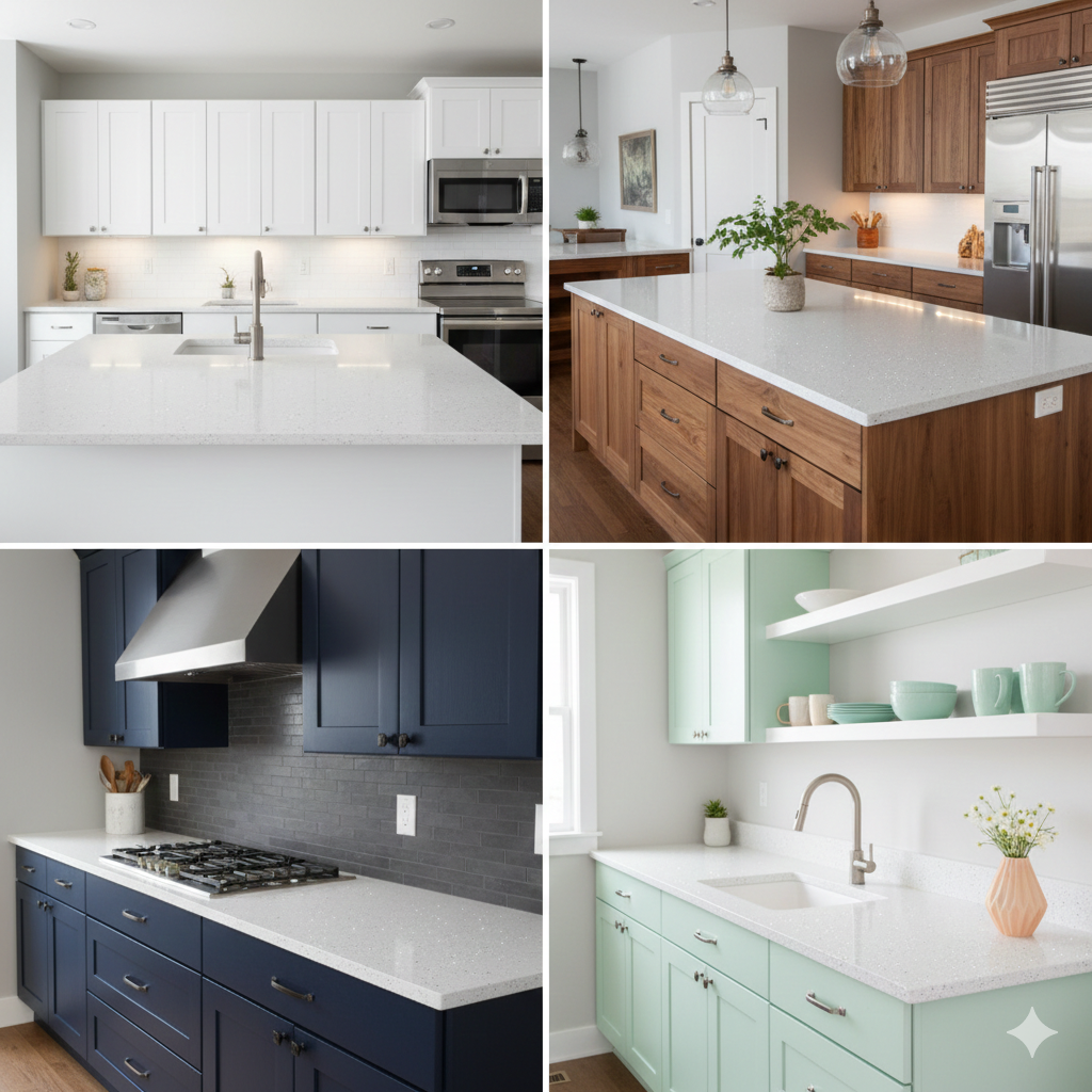 best color combination with white quartz with sparkles